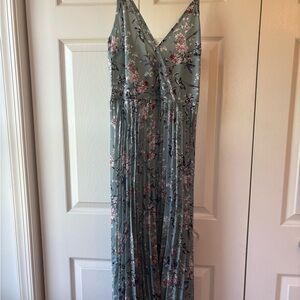 SHEIN Floral V-Neck Maxi Dress - Blue and Pink